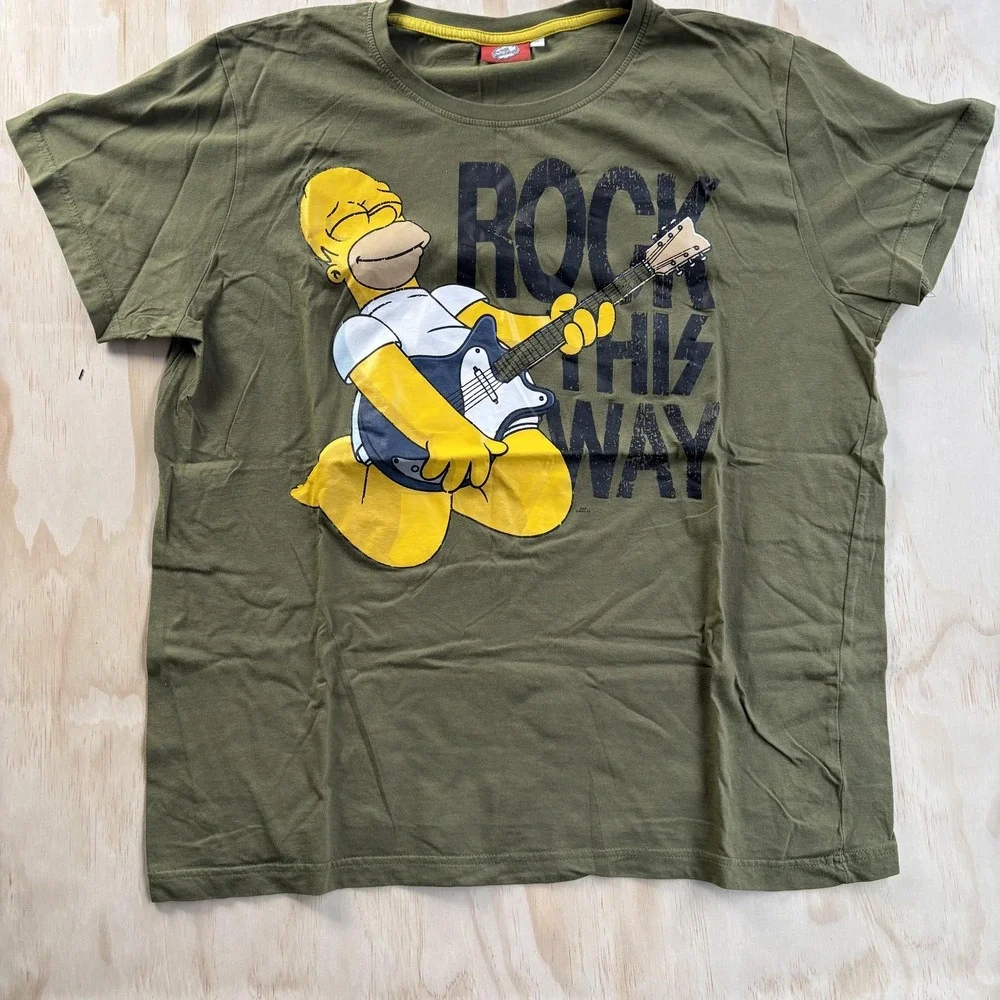 The Simpsons Homer Rock This Way Shirt Mens XL Green Guitar Graphic Tee T-Shirt